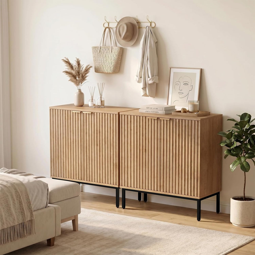 Fluted Buffet Cabinet with Storage, Sideboard for Dining Room, Modern Wood Ki...