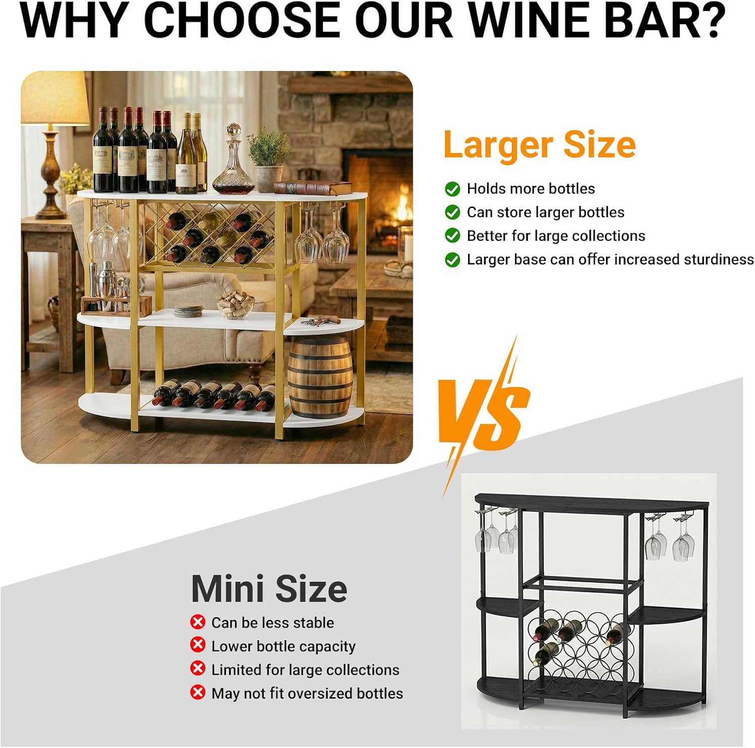 Unikito 4-Tier Coffee Bar Cabinet with Outlet, LED Light & Glass Holder | Metal Frame, Wine Storage, Bakers Rack, Floor Bar Table for Kitchen Dining Room, White and Gold