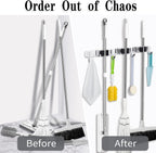 2 Pack 3 Racks and 4 Hooks Broom and Mop Holder Wall Mounted Garage Organizer Storage Tool Racks Stainless Steel Heavy Duty Hooks Self Adhesive Solid Non-slip Wall Hangers for Home Kitchen Garden