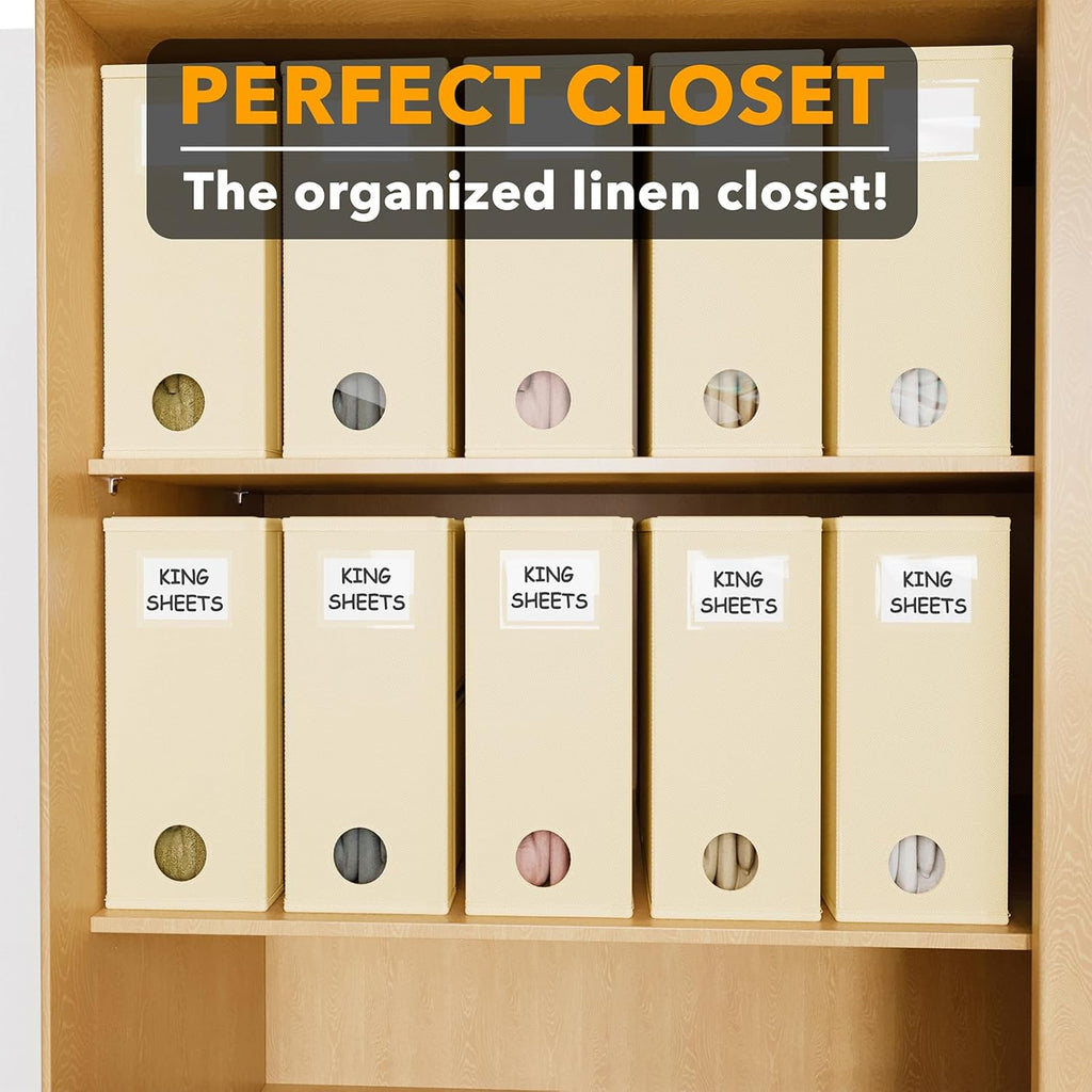 SpaceAid 10 Pack Bed Sheet Organizers and Storage, Foldable Sheet Organizer for Linen Closet, Sheets Set Folder Keeper with Window XL (Queen & King Size) Organizing Bedding Container, Beige