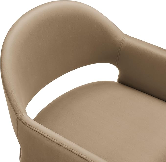 Modway Talia Performance Velvet Dining Armchair in Taupe - Modern Curved Dining Chair with Open-Back - Stain-Resistant Velvet Barrel Chair - Living Room Accent Chair with Arms