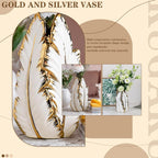 White and Gold Ceramic Vase for Home Decor Modern Decorative Vase 10.7in | Modern pampas grass vase for white and gold home decor perfect centerpiece for living room entryway bedroom and office table