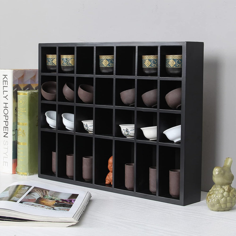 Black Shot Glass Display Case 18" x13" Solid Wood Wall Mounted Coll...