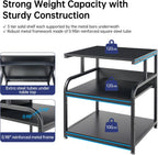 25.6" x 23.6" Extra Large Printer Stand Table with Adjustable Storage Shelf, 3 Tier Rolling Printer Cart with Industrial Wheels for Home Office, Black