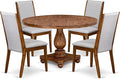 I2LA5-50N-05 - 5-Piece Mid Century Dining Set Includes A Table and 4 Grey Polyester Fabric Mid Century Dining Chairs with High Back, Antique Walnut