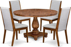 I2LA5-50N-05 - 5-Piece Mid Century Dining Set Includes A Table and 4 Grey Polyester Fabric Mid Century Dining Chairs with High Back, Antique Walnut