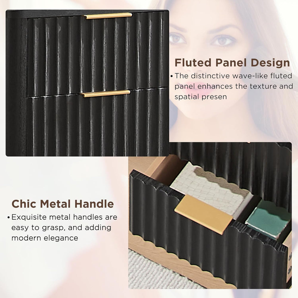 T4TREAM 48" Fluted Makeup Vanity Desk with 36" Lighted Mirror, Blac...