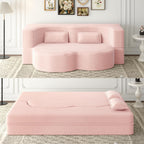 2 in 1 Convertible Folding Sofa Bed, Plush Corduroy Lazy Lounge Sofabed, Foam Folding Floor Sofa Bed, 78" Full Size Memory Foam Couch for Living Room Guestroom, No Assembly Sofabed (Baby Pink)