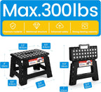 ACSTEP 9 Inch Wide and 9 Inch Folding Step Stool 2-Piece Set, 300 LB Capacity Plastic Foldable Stools with Handle, Non-Slip Step Stool, Home Use (Black & Black)