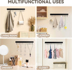 Belt Hanger Wall Mount, Wooden Closet Belt Organizer with 24 Metal Hooks, Large Capacity, Black, 2 Pcs