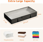 Side-Supported Under Bed Storage Containers, 6 Inch 60L Clothes Storage Bin | Underbed Storage Bin with Sturdy Handles and Sidewalls, Closet Organizer for Clothes, Blankets, Seasonal Items, Black, 2 Pack