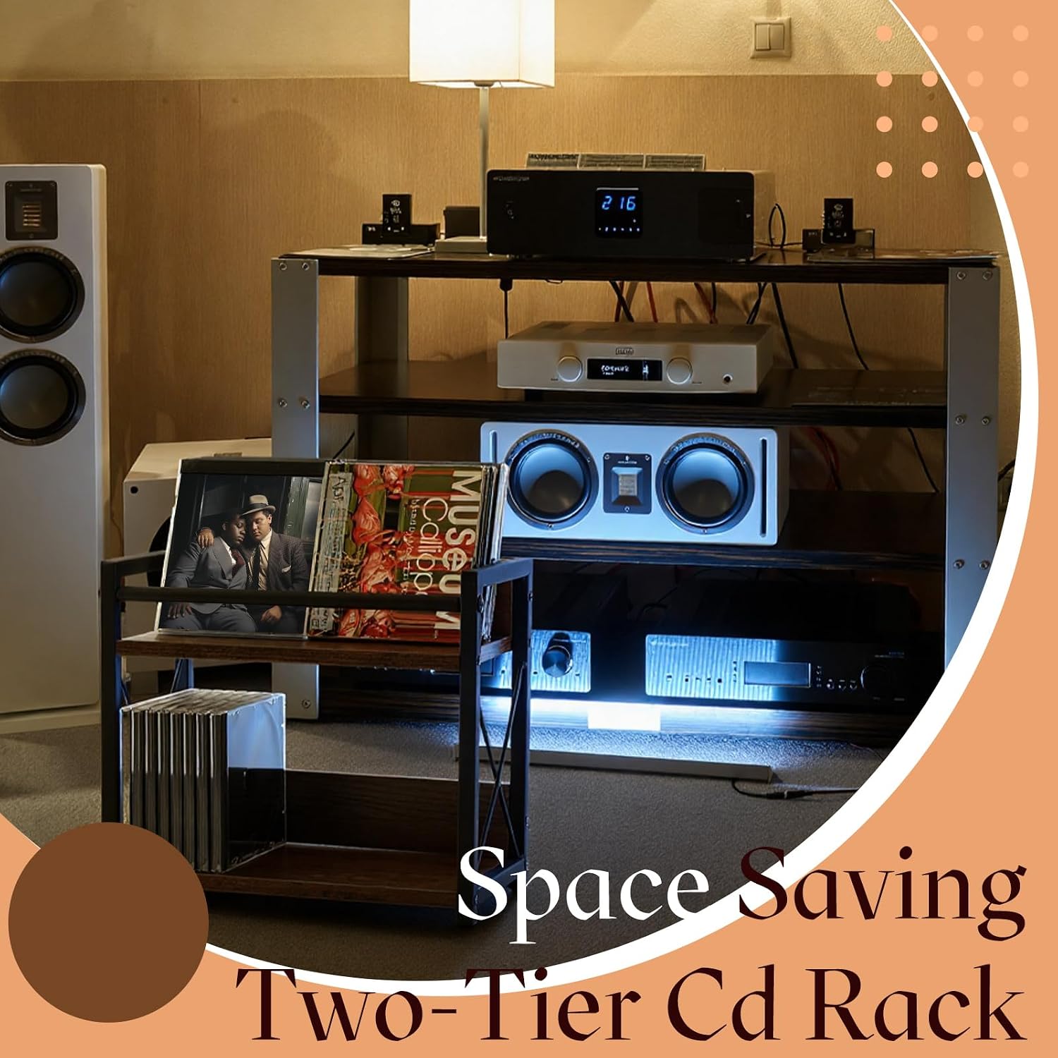 CroBlissful 2-tier CD Holder CD Storage Rack for Display Countertop Media Organizer with Display Top Shelf for Home Office Living Room Kitchen, Music Enthusiasts, Holds up to 57 Standard Cases
