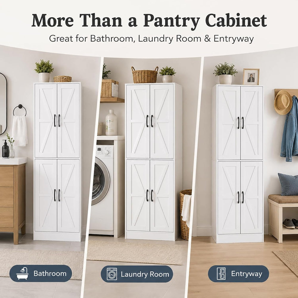 Kitchen Pantry Storage Cabinet, 68" Tall White Food Pantry Cabinet with ...