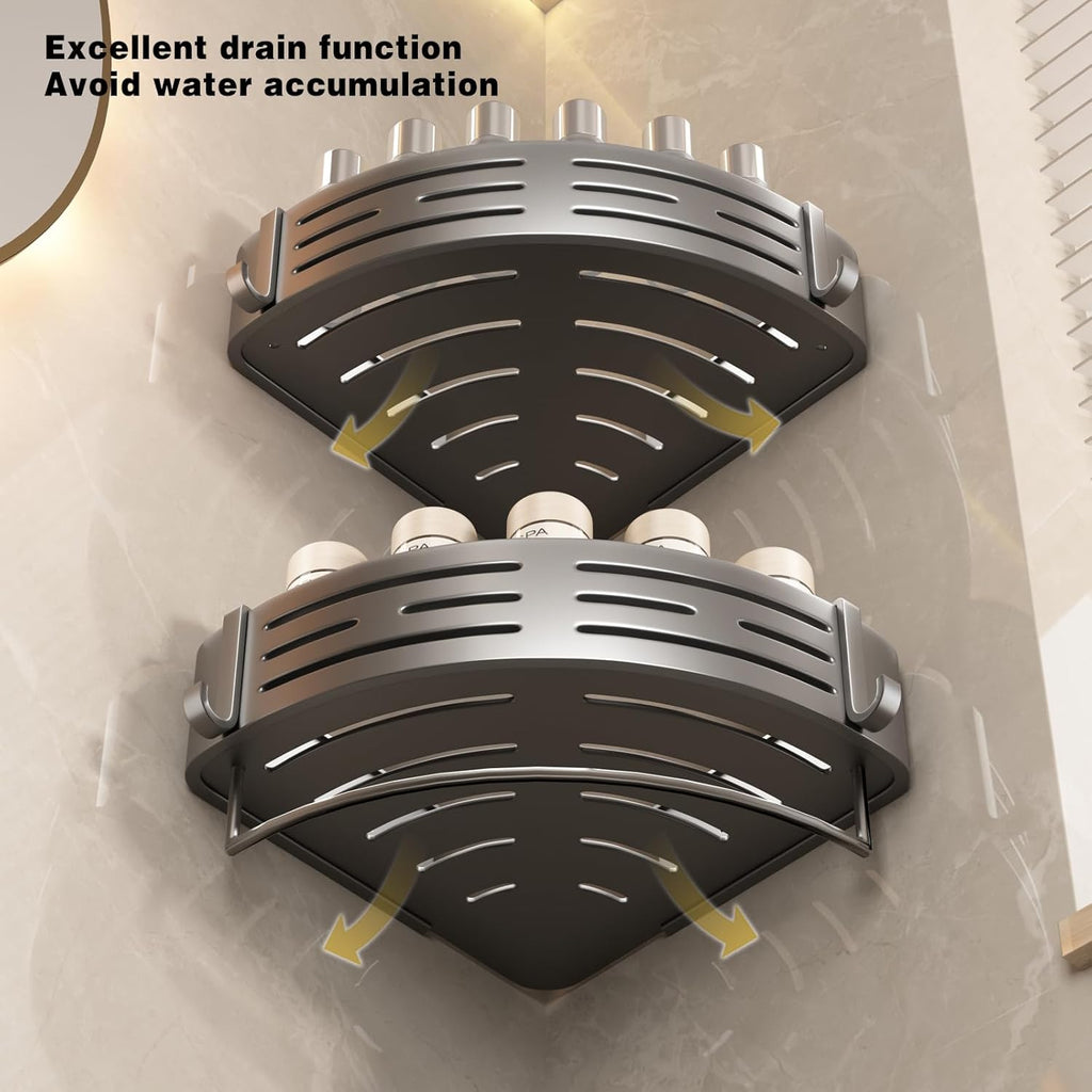 VOLPONE Corner Shower Caddy Adhesive Shower Shelf Corner No Drilling Bathroom Shower Organizer Storage Rack Rust-proof with Towel Bar (2-Pack, Gray)