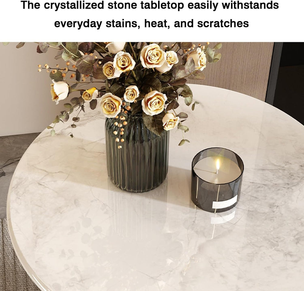Bedside/Sofa Side Table – Micro-crystalline Stone Small Round Table for Livin...