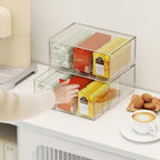 2 Pack Clear Tea Bag Organizer, Stackable Drawer Organizer with Dividers for Pantry Bathroom Vanity Kitchen - Cabinet Countertop Shelf Plastic Storage Bins for Coffee/Makeup/Cosmetic/Crafts/Underwear