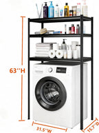 Height-Adjustable Bathroom & Laundry Storage Shelf, 3-Tier Metal Organizer Rack for Washer Dryer, Sturdy Shelving Unit for Bathroom Essentials, 63 x 31.5 x 15.7 Inches