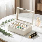 Bracelet Display Holder with Clear Lid, Jewelry Storage Organizer Box Case with Rods for Bangles, Watches, Women (Beige)