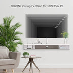Floating TV Unit, 71'' Wall Mounted TV Cabinet, Floating Shelves with Door, Modern Entertainment Media Console Center Large Storage TV Bench for Living Room & Office (70.86IN, Grayish White)