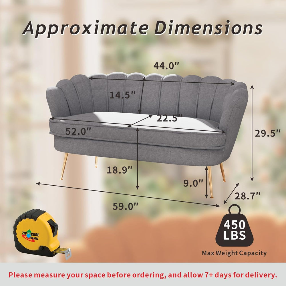 59'' Loveseat Sofa, Modern Chenille 2-Seater Sofa with Golden Legs, C...