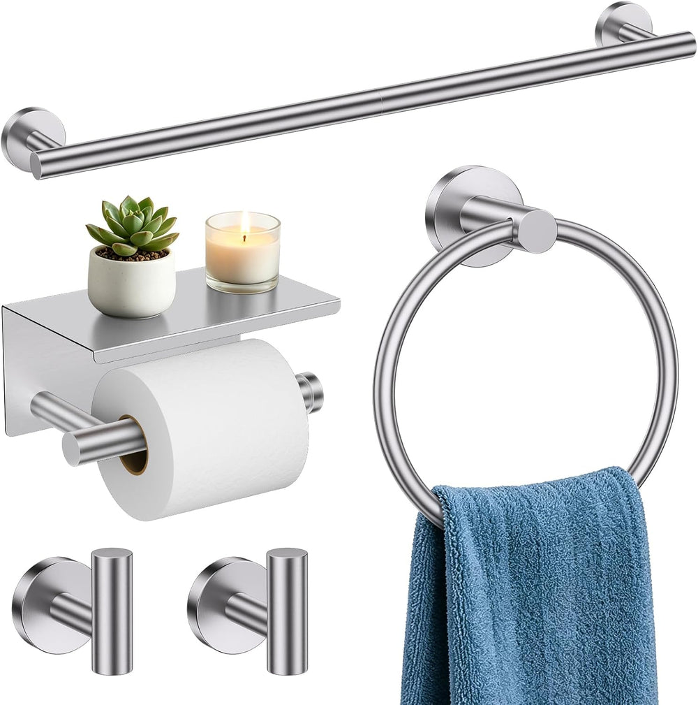 TURS Brushed Nickel 5-Piece Bathroom Hardware Set Towel Bar Set SUS304 Stainl...