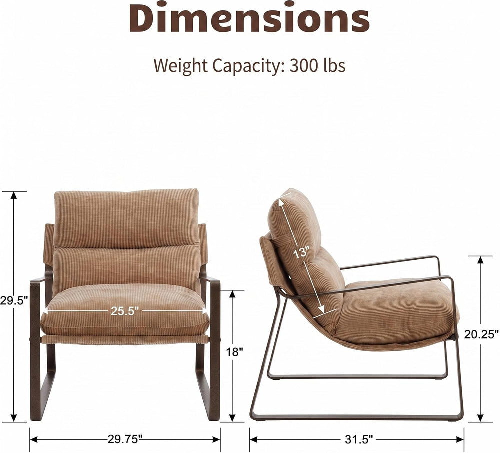 HEAH-YO Modern Chenille Accent Armchair with Brass Frame, Upholstered Lounge ...