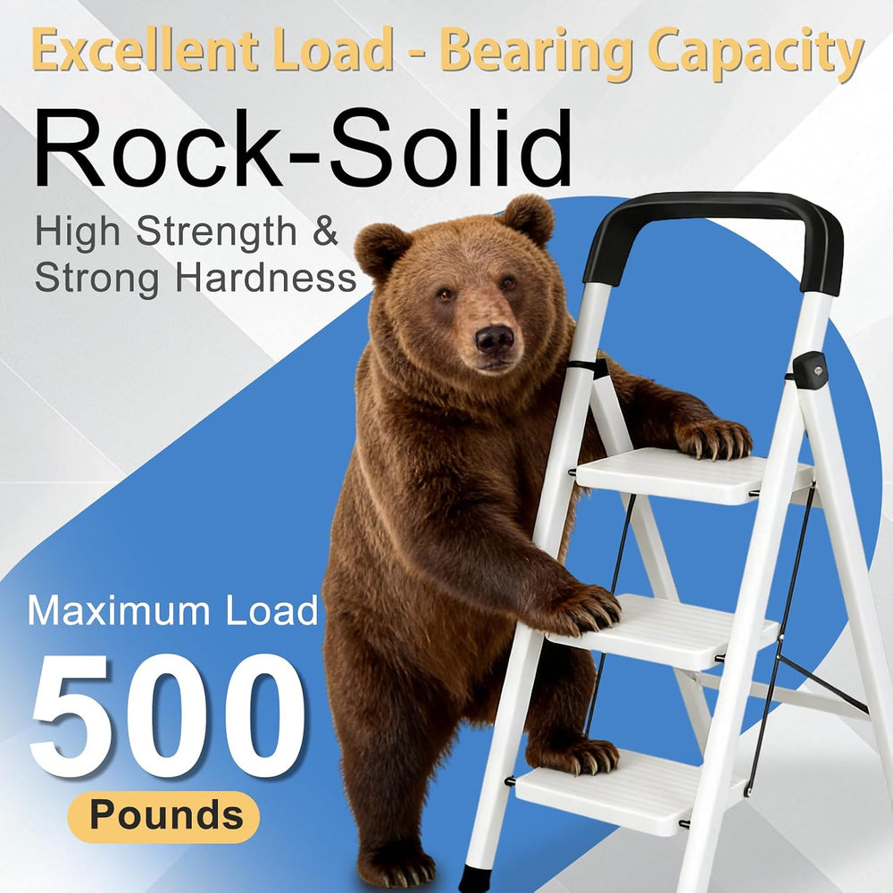 3 Step Ladder Folding Step Stool with Handrail