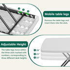 30 Inch Folding Table, Adjustable Height TV Tray for Small Spaces, Heavy Duty Foldable Utility Table for Laptop, Dining, Camping, No Assembly, 200 lbs Capacity, White Granite