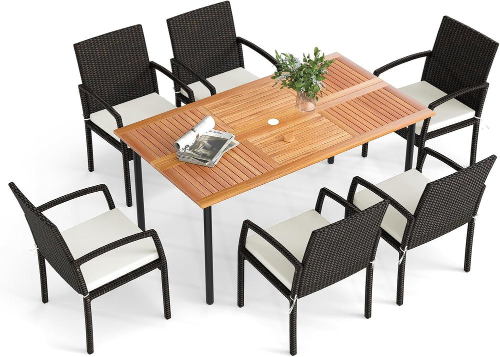 HAPPYGRILL 7-Piece Patio Dining Set Outdoor Rattan Wicker Furniture Set with ...