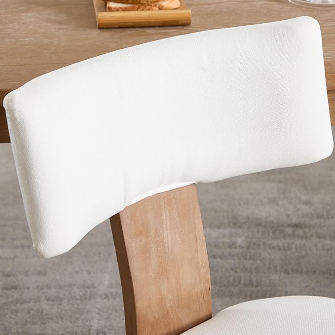 Modern Dining Chairs Set of 6, Upholstered Kitchen Chairs with Curved Back, Farmhouse Linen Fabric Dining Room Chair Modern Wood Chairs for Living Room/Home Office/Reception, Cream
