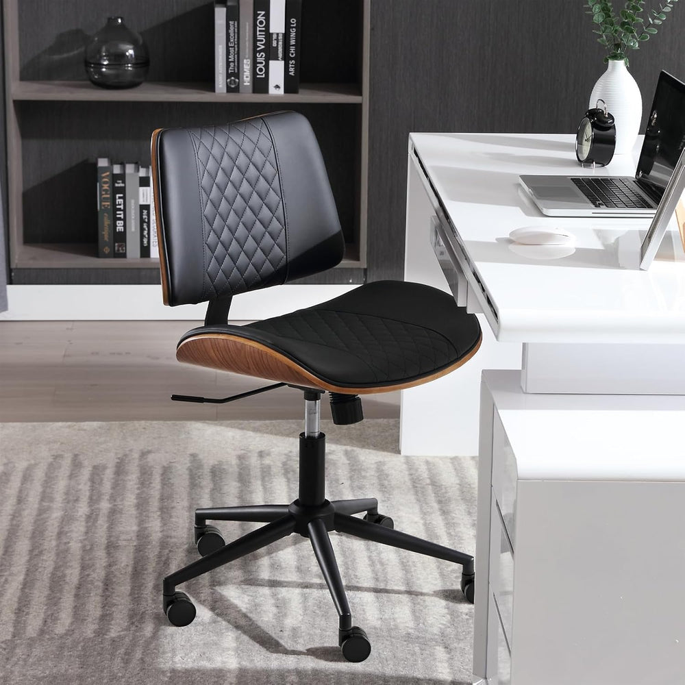 Home Office Chair No Arms with Wheels, Adjustable Height Small Desk Chair, PU...