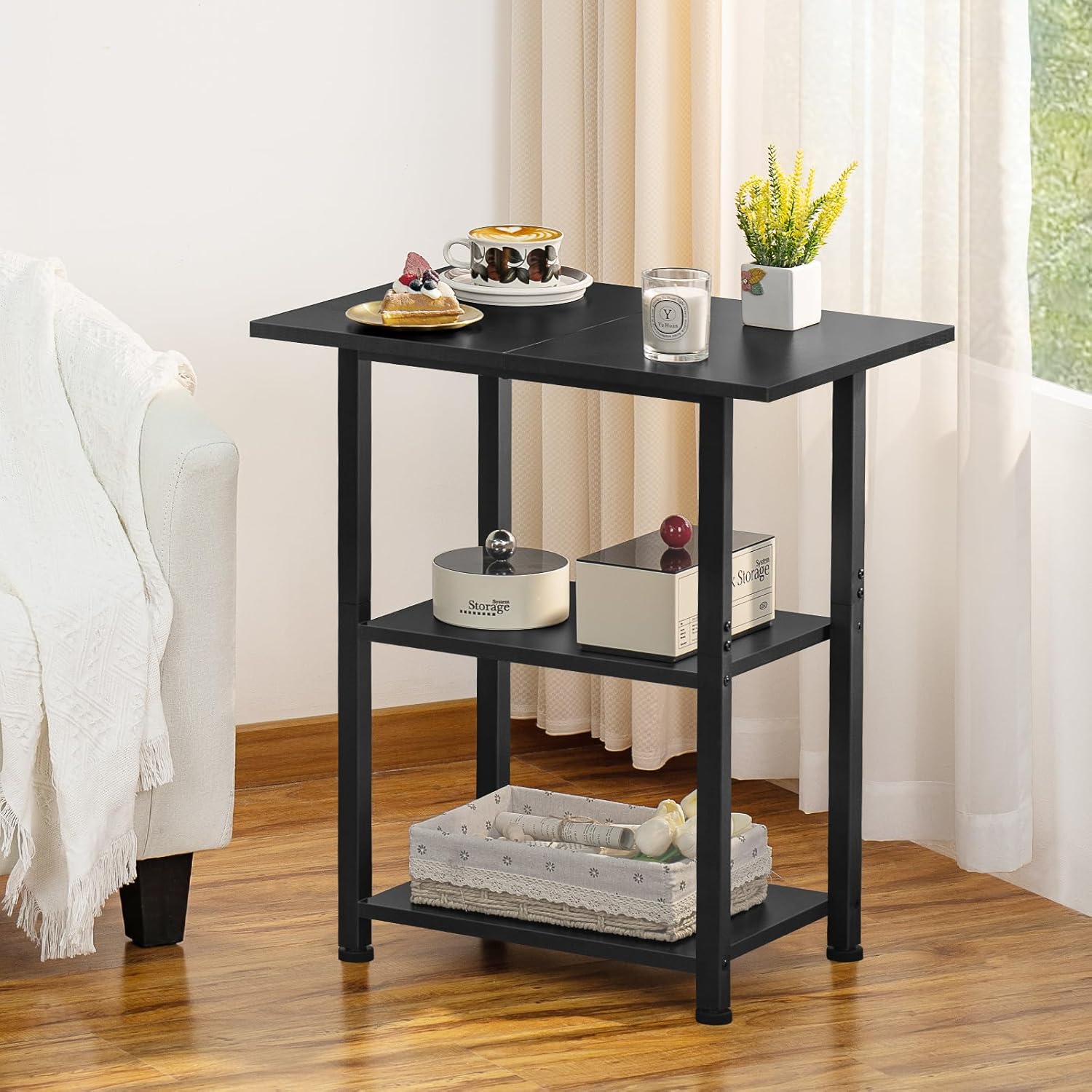 Lerliuo 3-Tier Printer Stand, Industrial Mobile Printer Table with Storage Shelf and Steel Frame, Rolling Printer Cart Holder with Lockable Wheels for Home, Office (Black)
