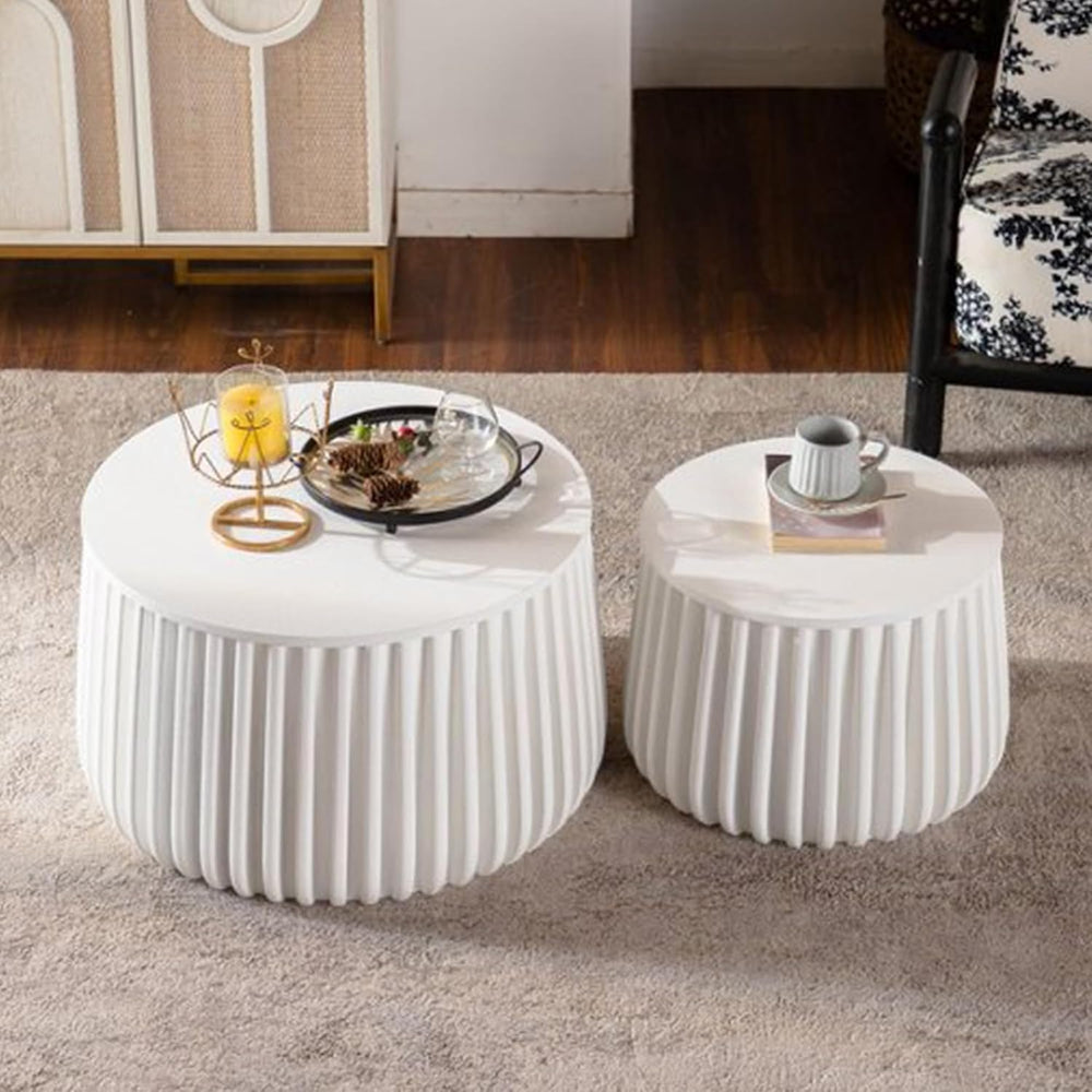 Geelife White Round Storage Table Set with Lift-Off Lid and Nesting Design | ...