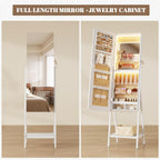 LVSOMT Jewelry Armoire Cabinet Standing, Full Length Mirror with Storage | Space-saving Mirror with Jewelry Storage, Built-in LED Makeup Mirror, Jewelry Organizer Cabinet for Women, White