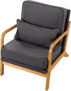 Armchair Upholstered Lounge Chair, Mid-Century Modern Accent Chair with Cushion, Lounge Chair Indoor Reading Chair with Wood Arms, Accent Chair for Living Room, Bedroom Office, Dark Gray