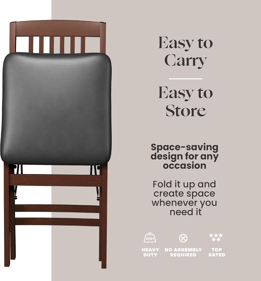 SIMPLEX Folding Wood Dining Chairs, Padded, No Assembly, 2 Pack | Solid rubbe...