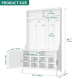 YITAHOME Hall Tree with Shoe Bench for Entryway, 4-in-1 Coat Rack with Bench, Entrance Organizer with Shoe Storage, Hall Tree with Adjustable Shoe Storage and Hanging Hooks, White