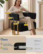 Mid Century Modern Accent Chair Set of 2, Barrel, Black Boucle, Gold Leg | AODAILIHB Upholstered Comfy Luxury Living Room Chairs, Cloud Armchair Set w/ Curved Back For Bedroom Dorm Office Lounge Decor