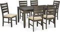 Signature Design by Ashley Rokane 7-Piece Dining Room Table Set with 6 Upholstered Chairs - Brown Wood 20" Rectangular Table & Chair Set for Kitchen Dining Room