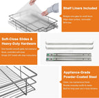 ALINE FURNITURE Pull Out Shelves - 17" W x 22" D Soft Close Pull Out Cabinet Organizer 1 Tier - Slide Out Drawers with Shelf Liner, Heavy Duty Steel Wire Baskets for Kitchen Cabinets, Pantry, Bathroom