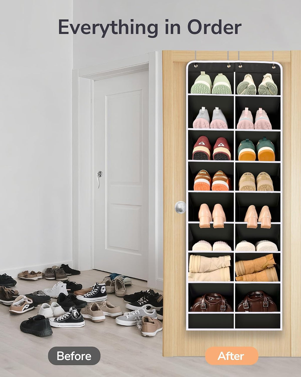 ULG Over The Door Shoe Organizer with 16 Large Pockets, Hanging Shoe Rack for Closet Door, Space Saving Shoe Storage Black
