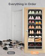 ULG Over The Door Shoe Organizer with 16 Large Pockets, Hanging Shoe Rack for Closet Door, Space Saving Shoe Storage Black