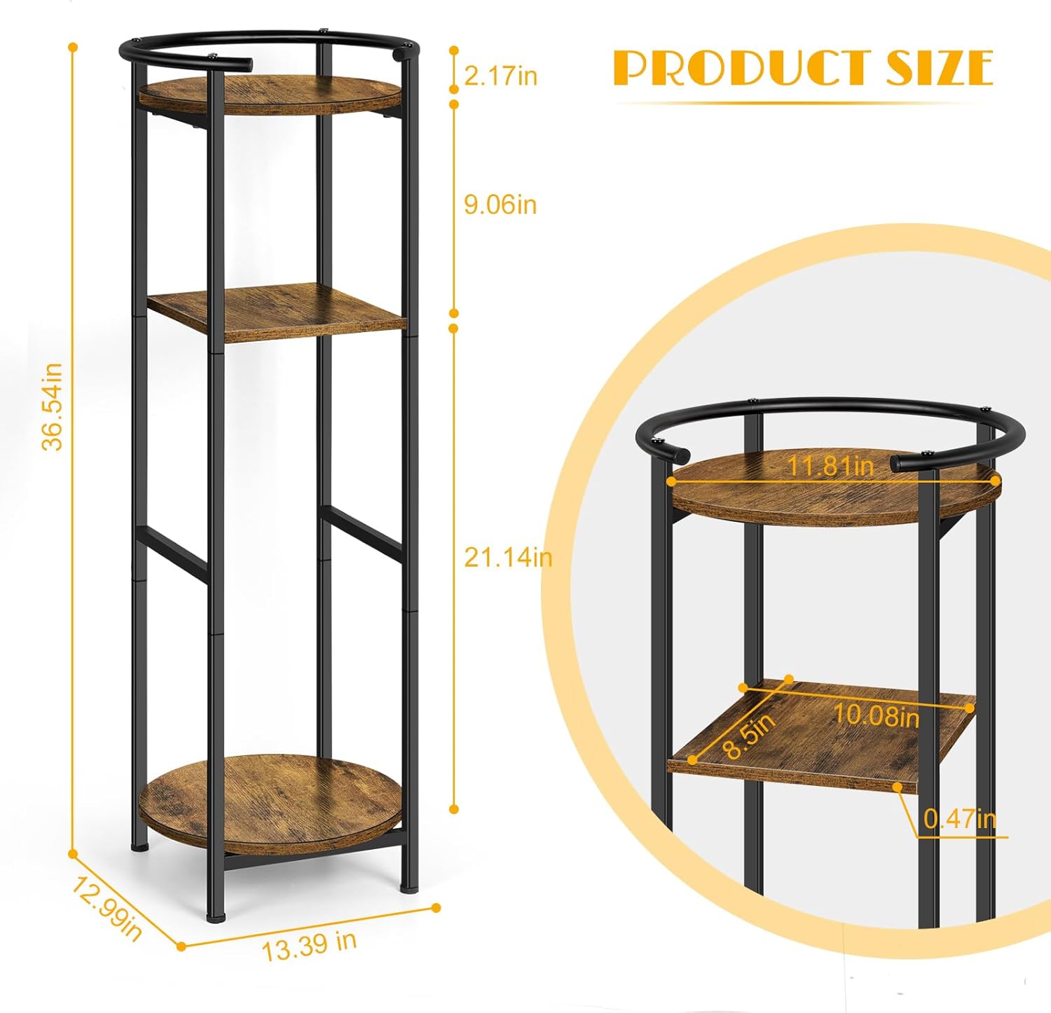 5 Gallon Water Dispenser Jug Stand 3-Tier Drink Beverage Dispenser Holder with Storage Shelf, 36.5'' Tall Water Stand for 1-5 Gallon Water Bottles/Crocks, Water Jug, Plants, Rustic Brown & Black