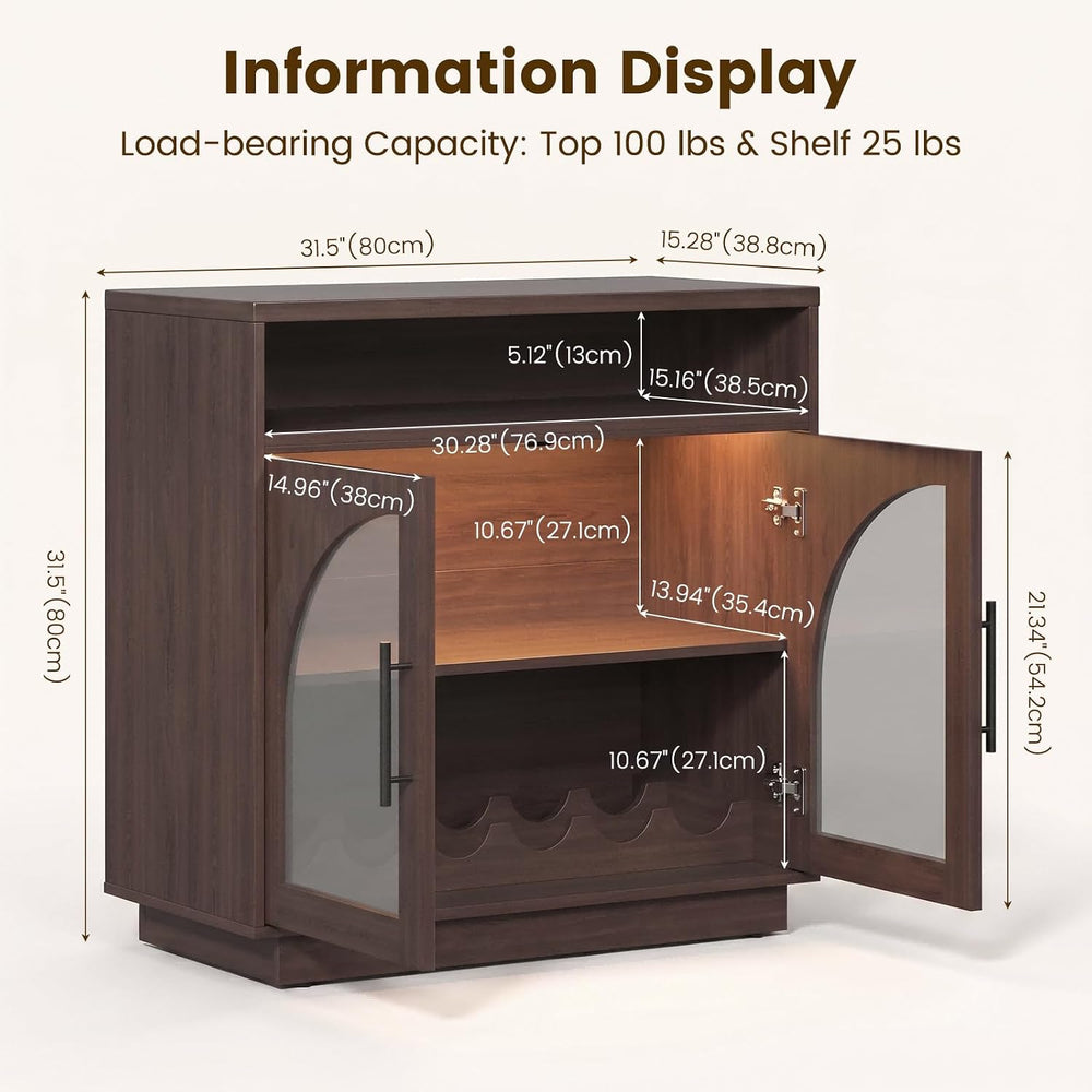 Coffee Bar Cabinet with Storage and LED Lights, Entryway Accent Cabinet