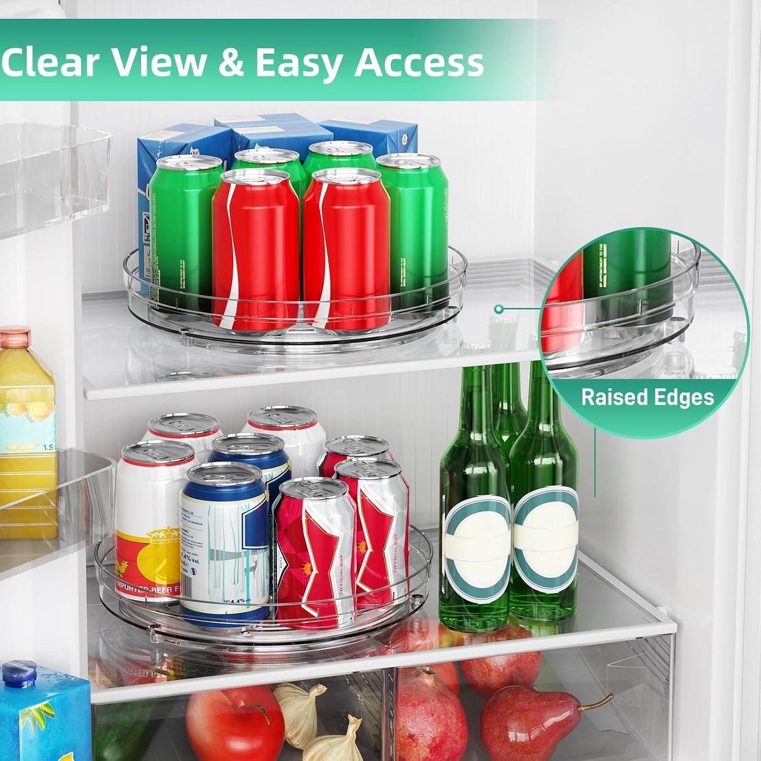 Optish 2 Pack 9.5" Lazy Susan Organizer, Lazy Susan Turntable for Cabinet, Spice Organization for Cabinet, Refrigerator, Pantry, Closet, Countertop, Non-Skid Turntable Organizer, Clear