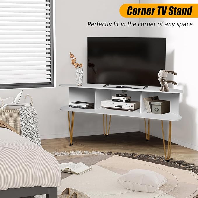 Corner TV Stand for 50 Inch TV, Entertainment Center with Storage Cabinet, In...