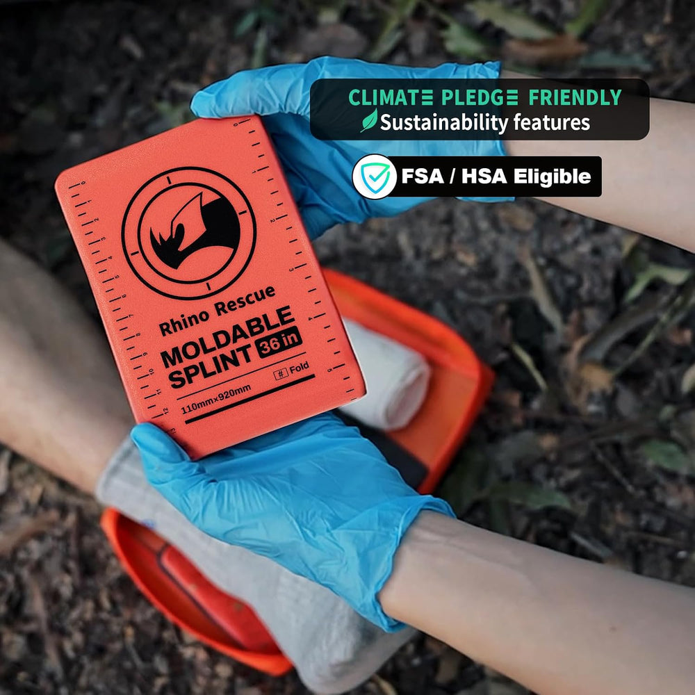 RHINO RESCUE 4-Size Moldable First Aid Splint Kit, Orange-Gray with Bandage