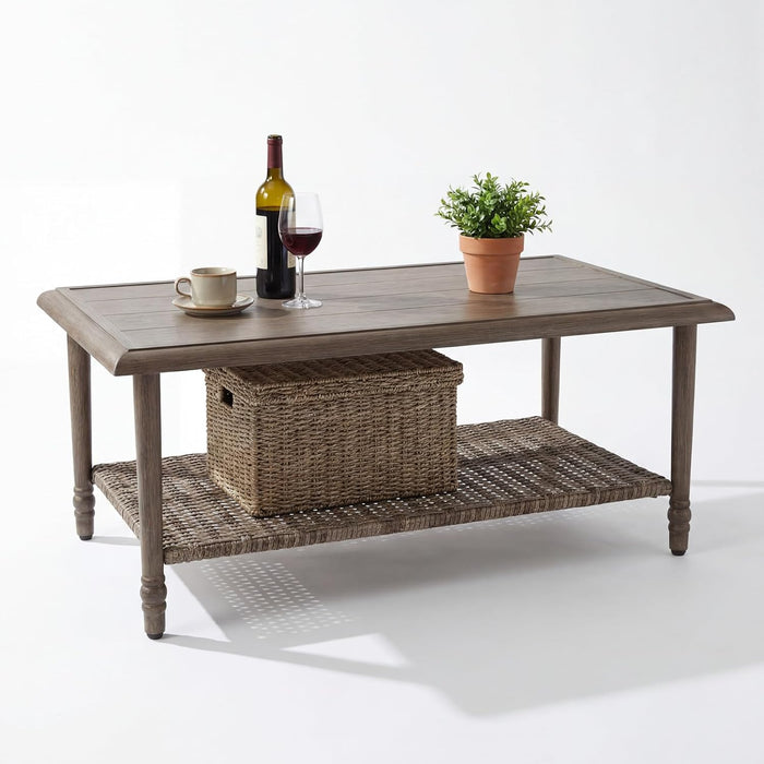 Outdoor Coffee Table Rectangular, Metal&Wicker Patio Table for Outside