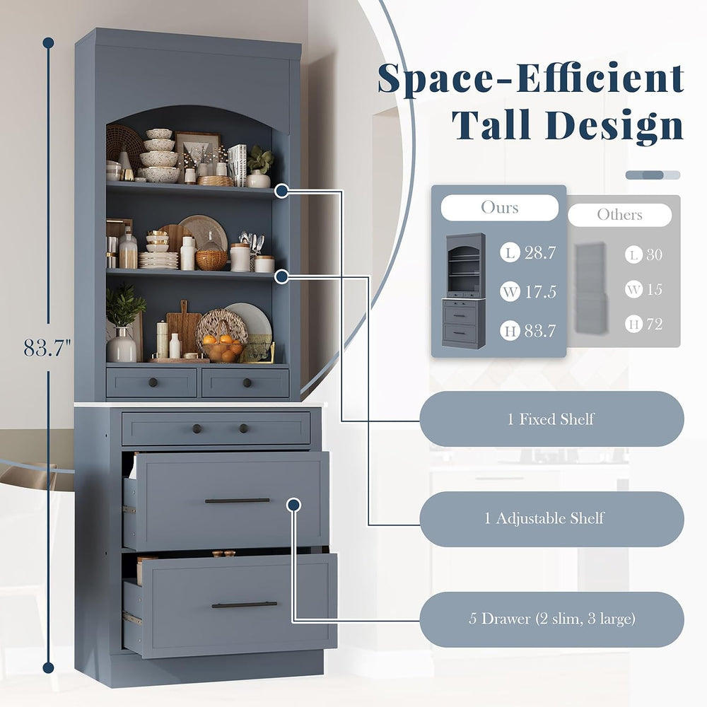 Kitchen Pantry Cabinet, 83.7" Freestanding Storage Cabinet with Hutch, F...
