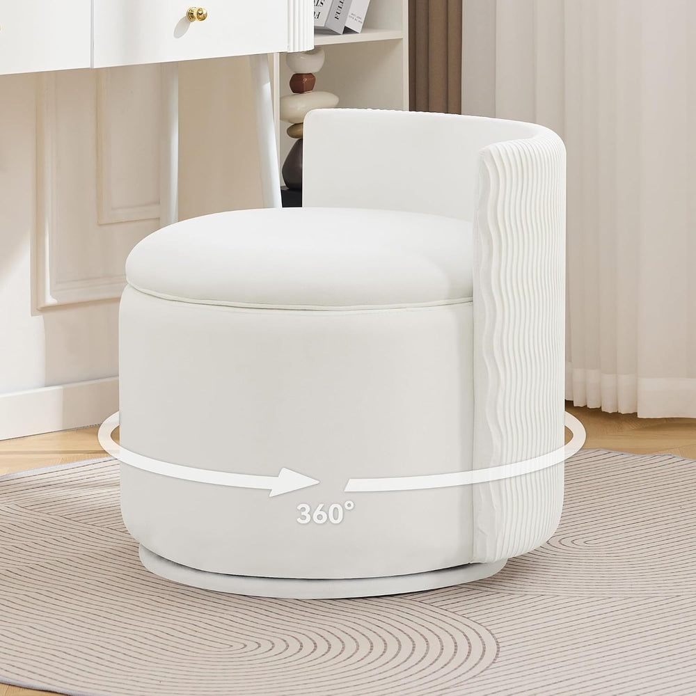 WUTUTUEE Large Velvet Vanity Chair with Storage, 360° Swivel Makeup Chair wit...